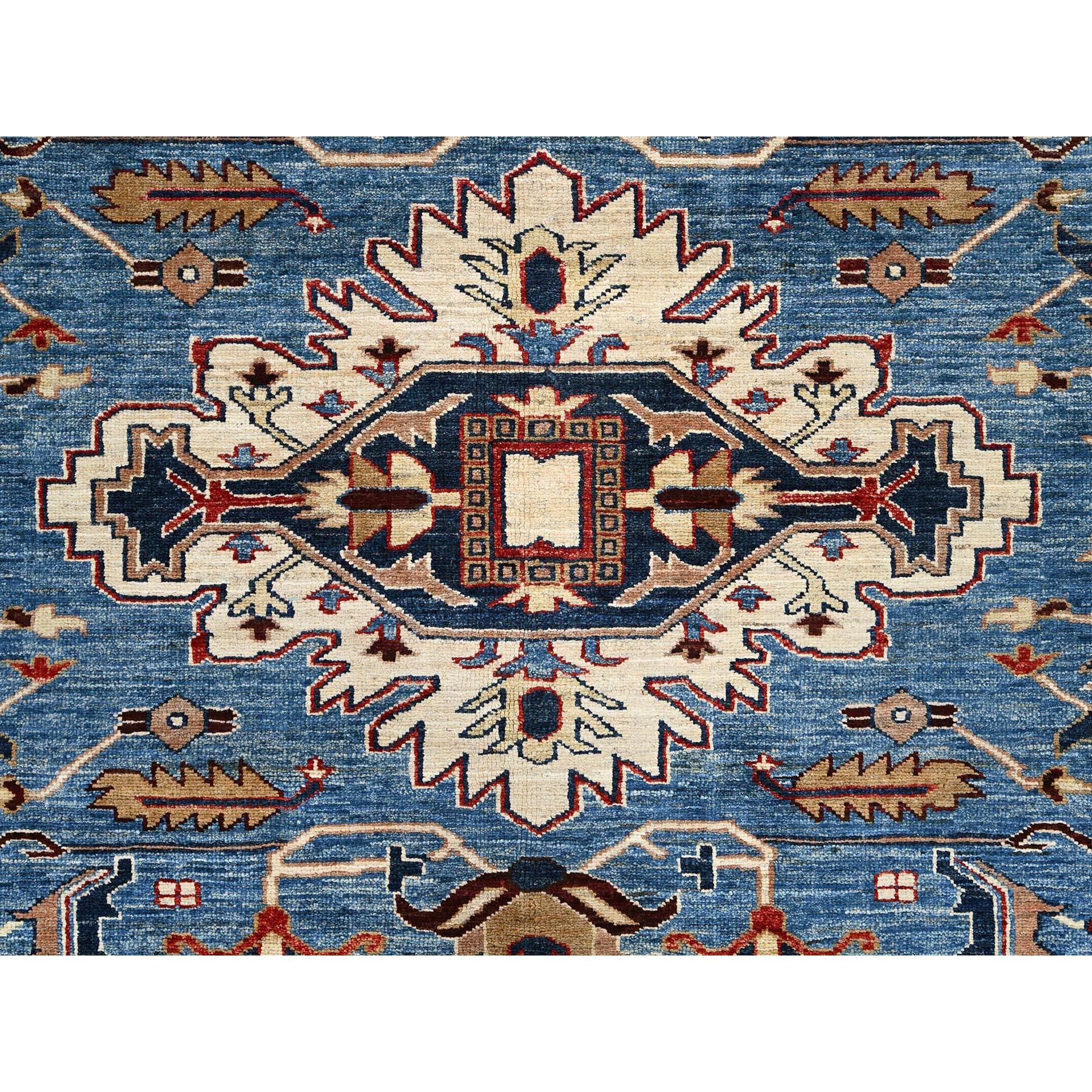 Laine Tapis d'Orient noué à la main en laine Coronet bleu vif Super Kazak 9'11