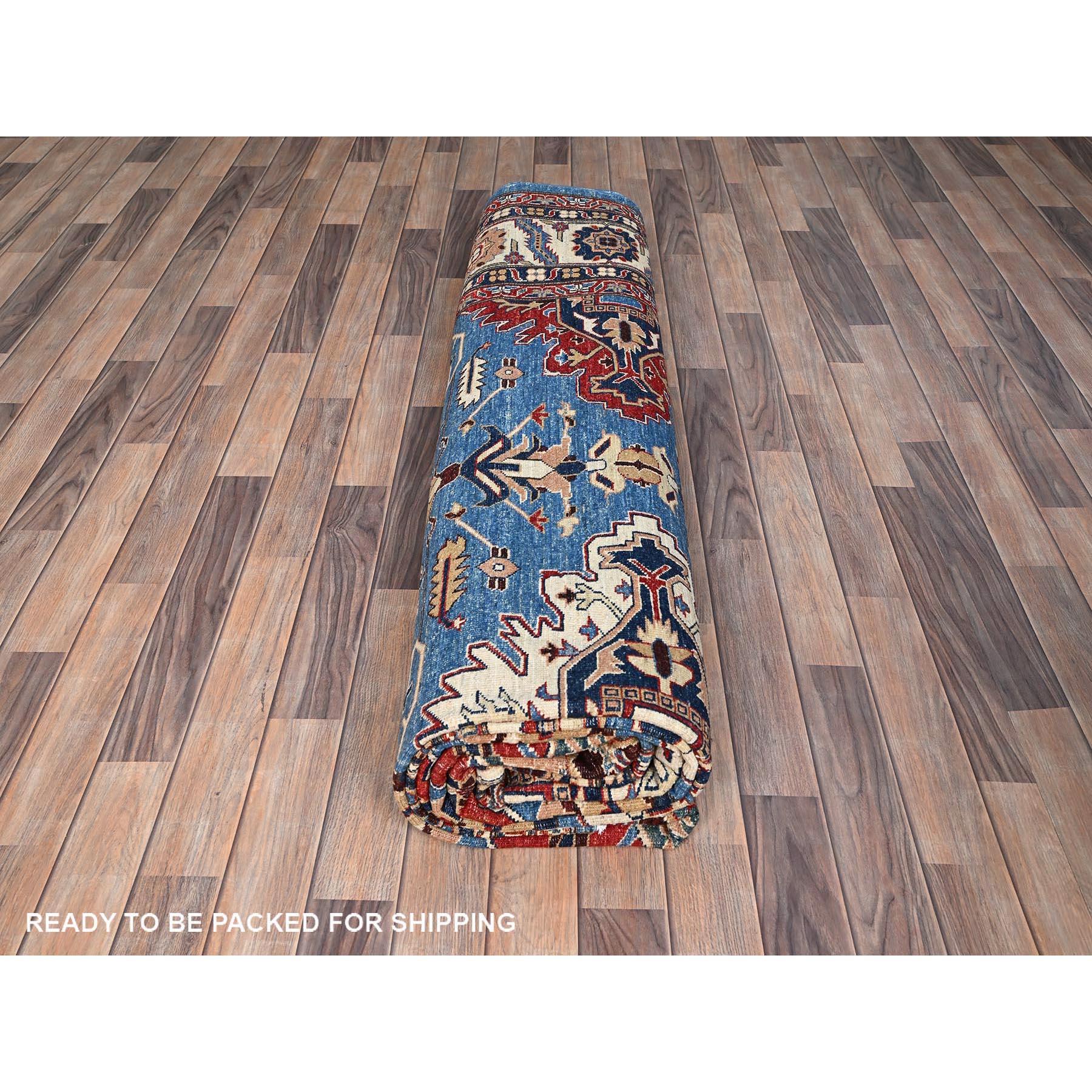 Tapis d'Orient noué à la main en laine Coronet bleu vif Super Kazak 9'11