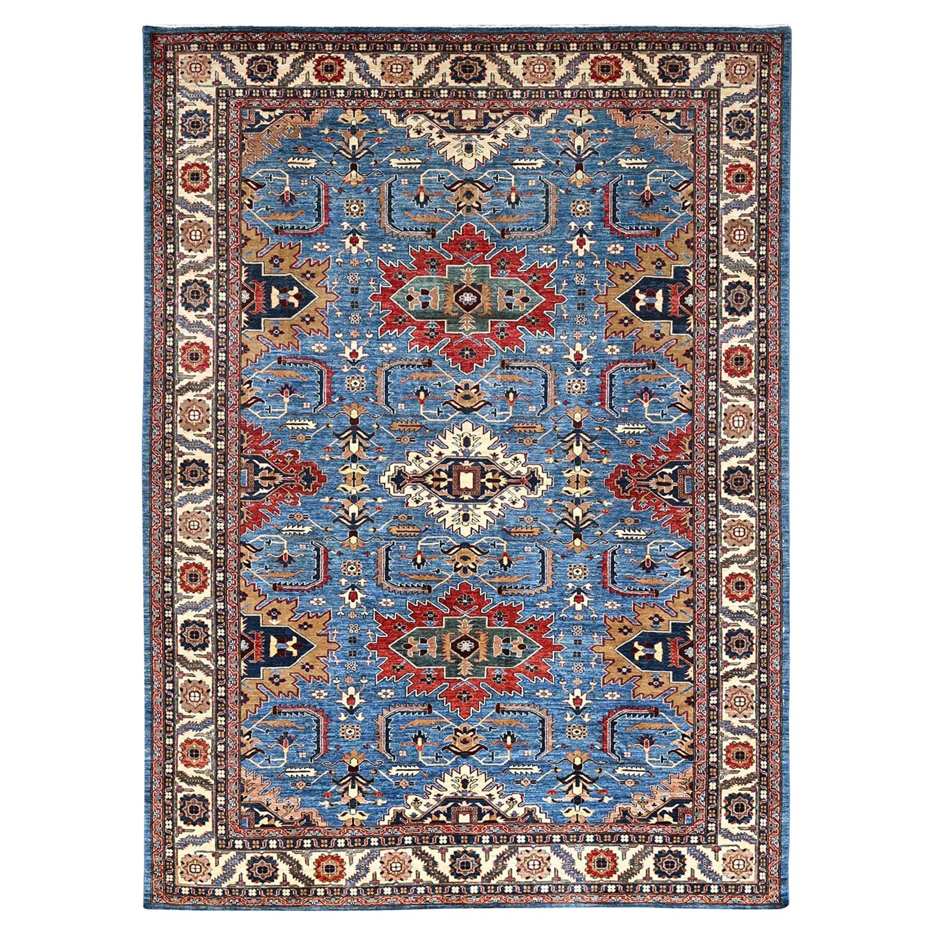 Coronet Blue Vibrant Wool Super Kazak Hand Knotted Oriental Rug 9'11" x 13'4"