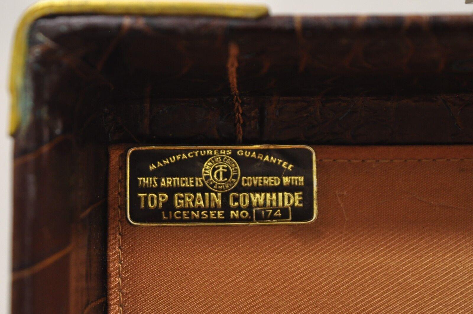 Coronet Spelrein Brown Top Grain Cowhide Leather Croc Print Suitcase Hat Trunk 5