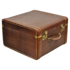 Vintage Coronet Spelrein Brown Top Grain Cowhide Leather Croc Print Suitcase Hat Trunk