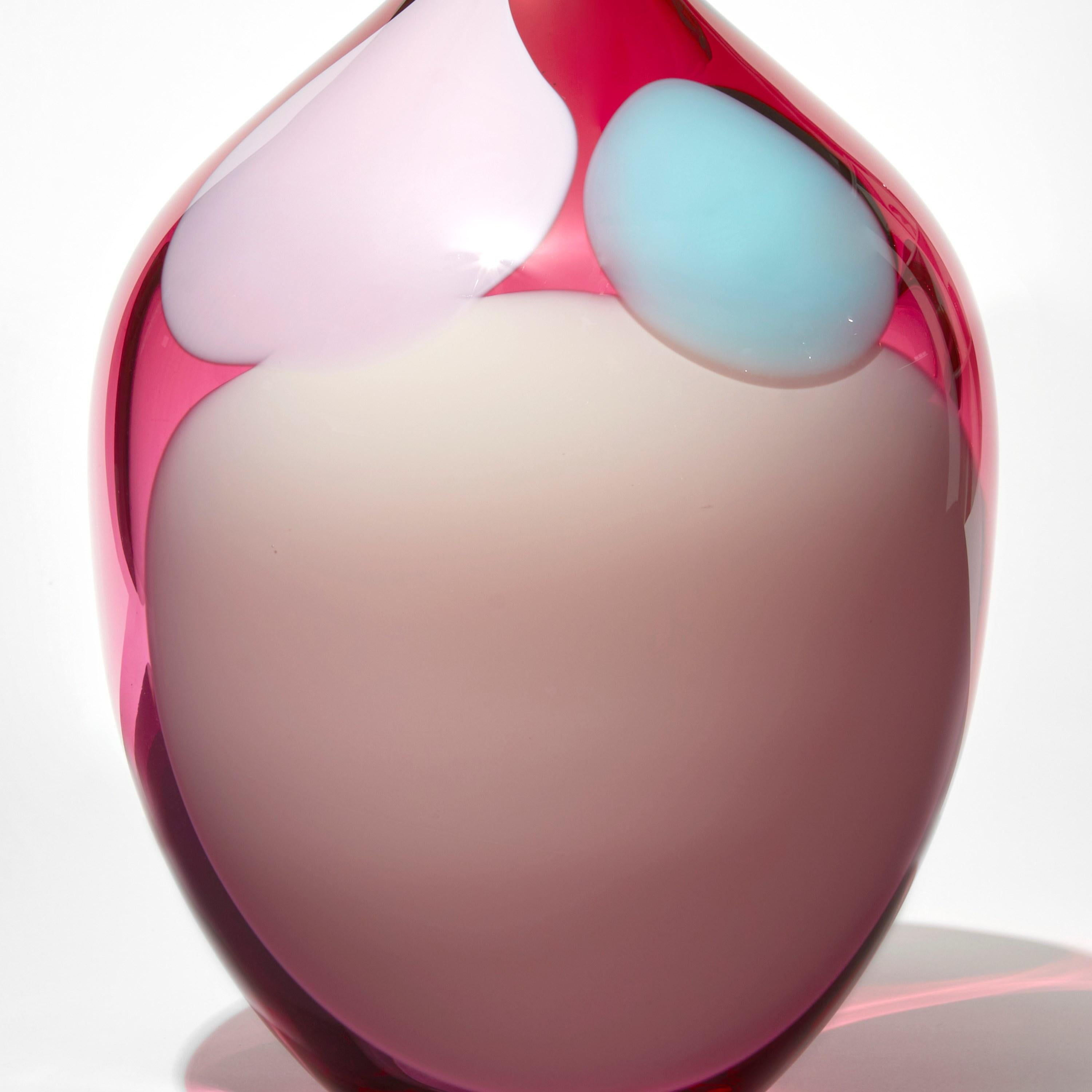 Organic Modern Coronilla Pink, a unique pink & aqua handblown glass sculpture by Gunnel Sahlin