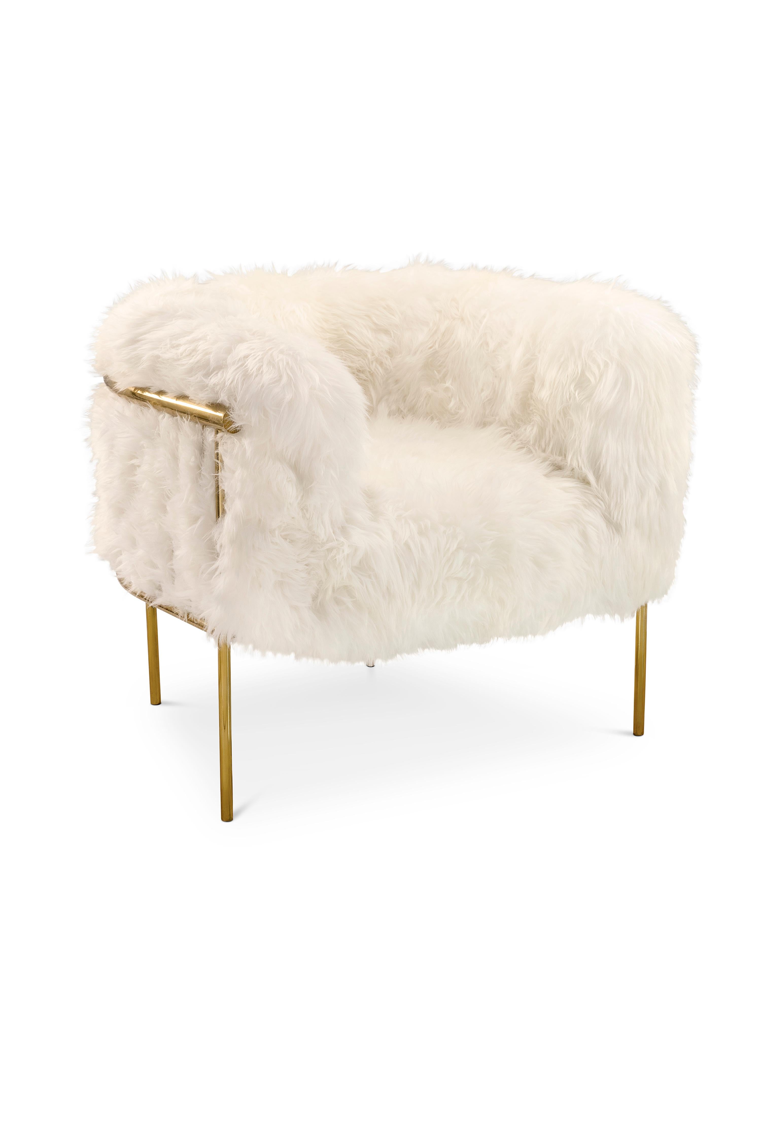 Hand-Crafted Coronum Sheepskin Gold Armchair by Artefatto Design Studio For Sale