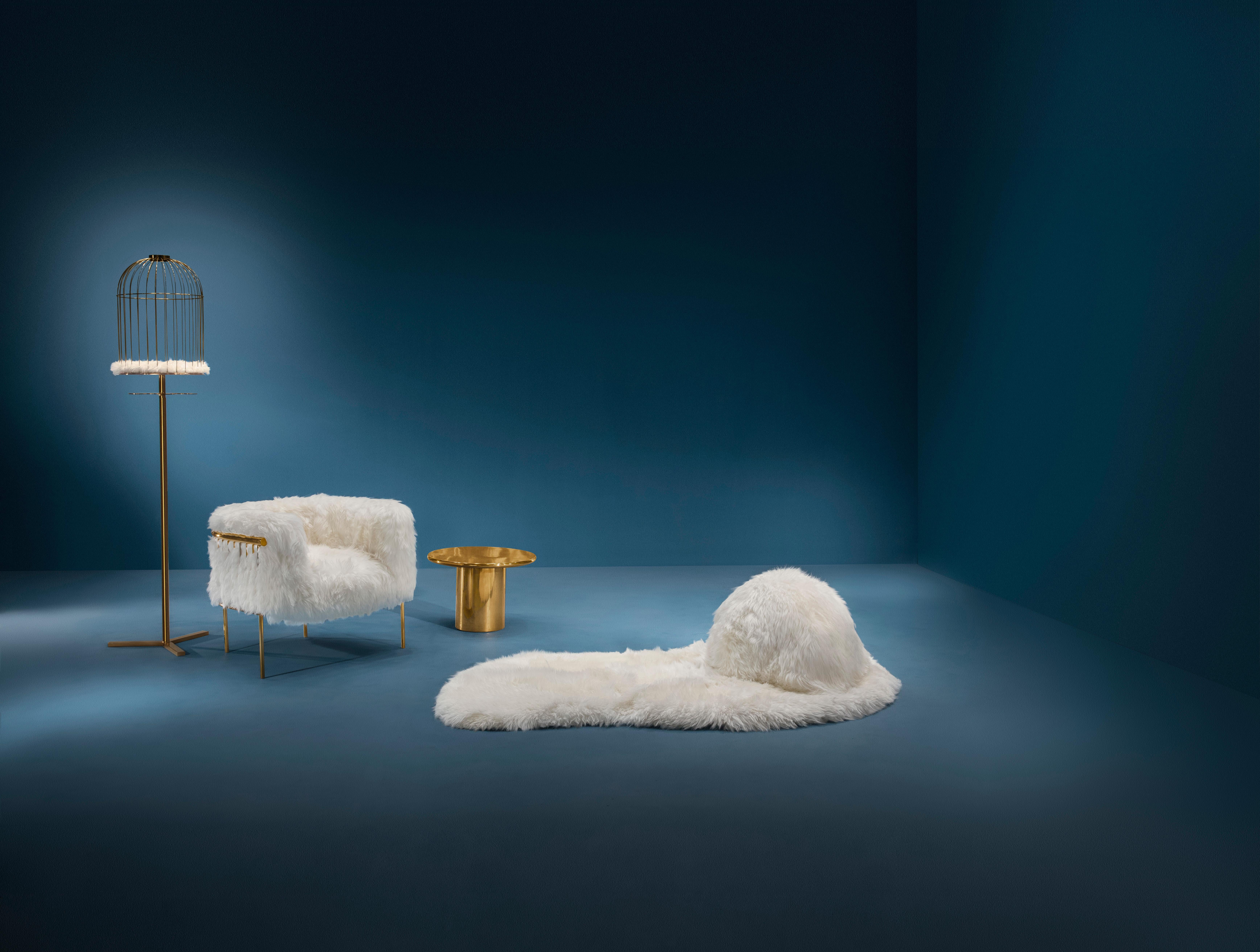 Foam Coronum Sheepskin Gold Armchair by Artefatto Design Studio For Sale