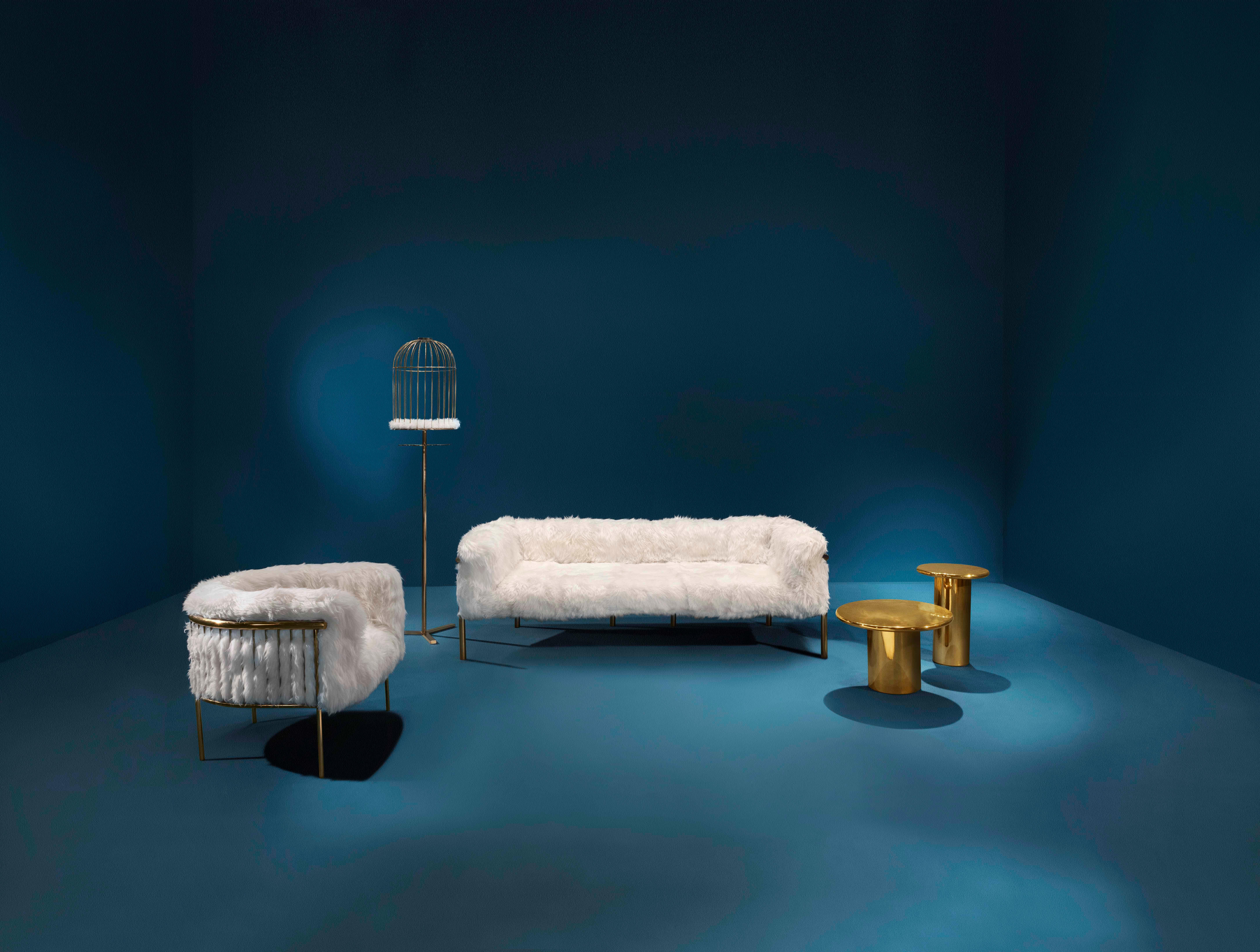 Coronum Sheepskin Gold Armchair by Artefatto Design Studio For Sale 2