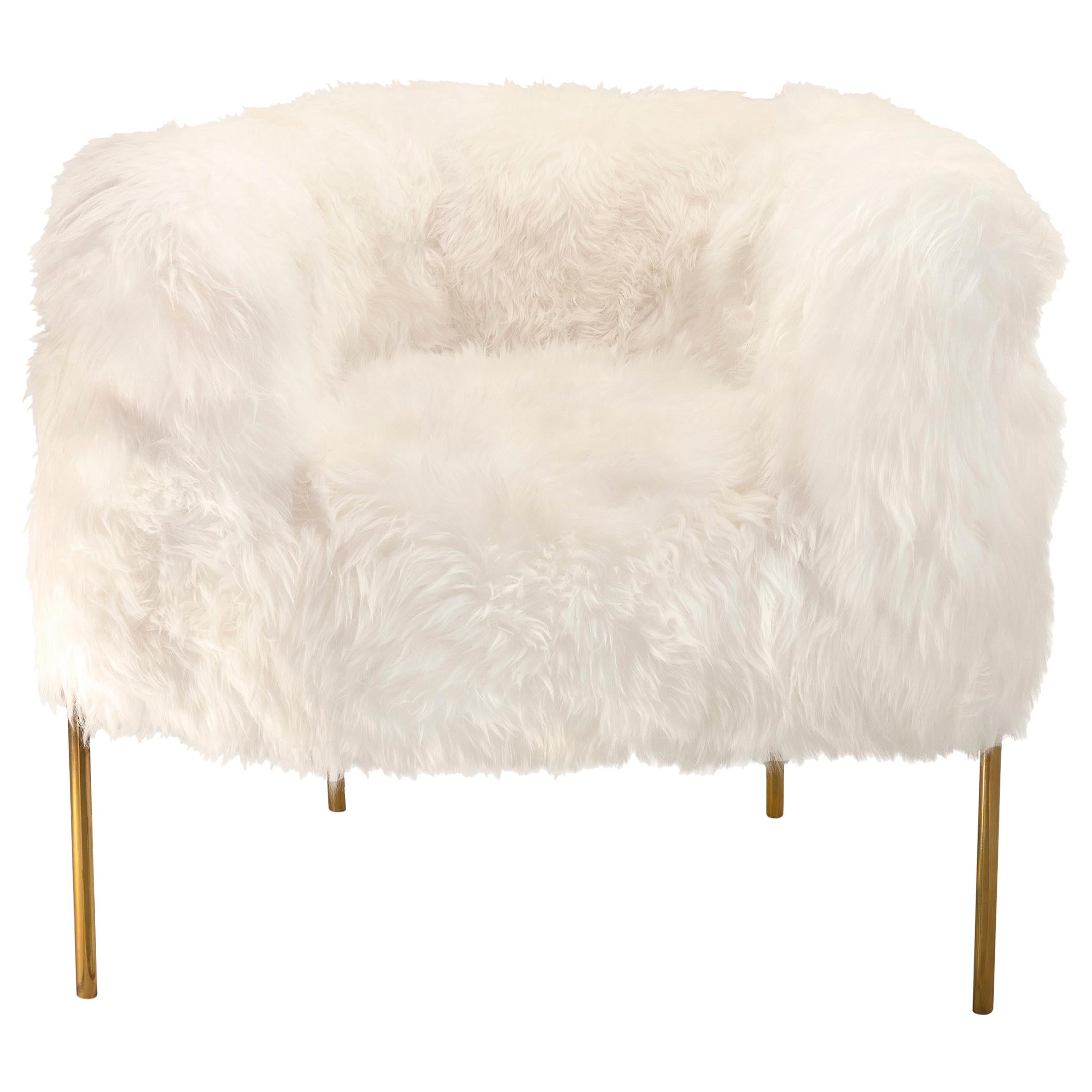 Coronum Sheepskin Gold Armchair by Artefatto Design Studio For Sale