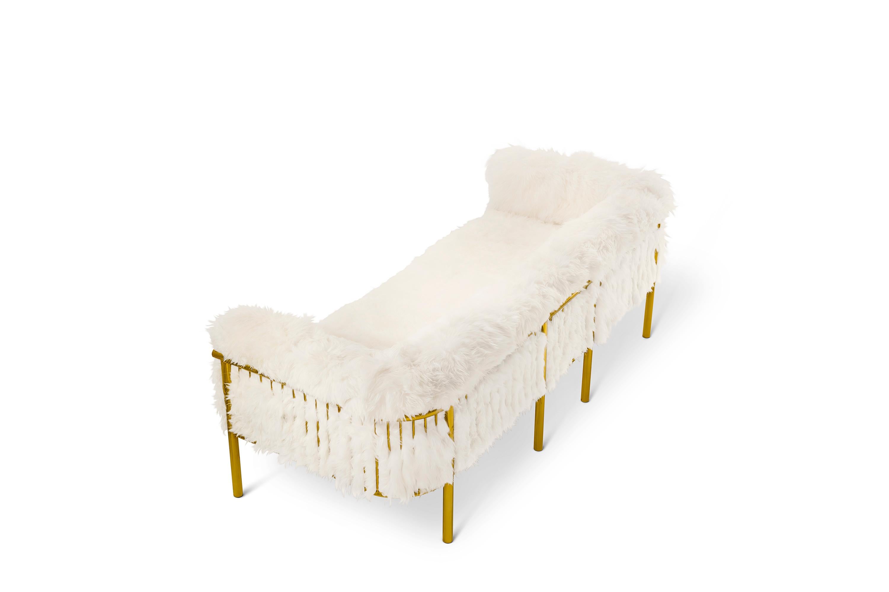 Modern Coronum 3 Seat Gold Sheepskin Sofa by Artefatto Design Studio For Sale