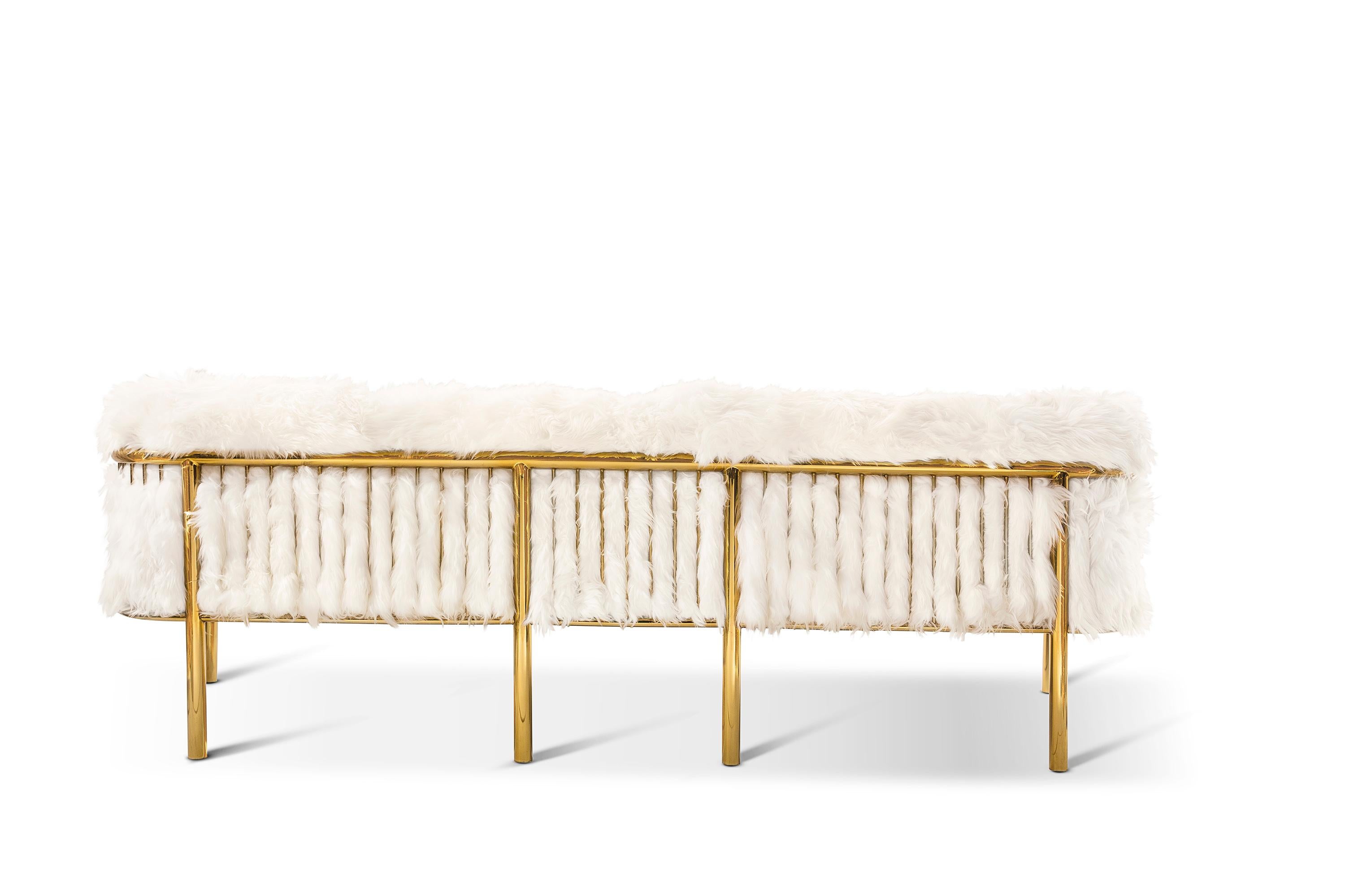 Hand-Crafted Coronum 3 Seat Gold Sheepskin Sofa by Artefatto Design Studio For Sale
