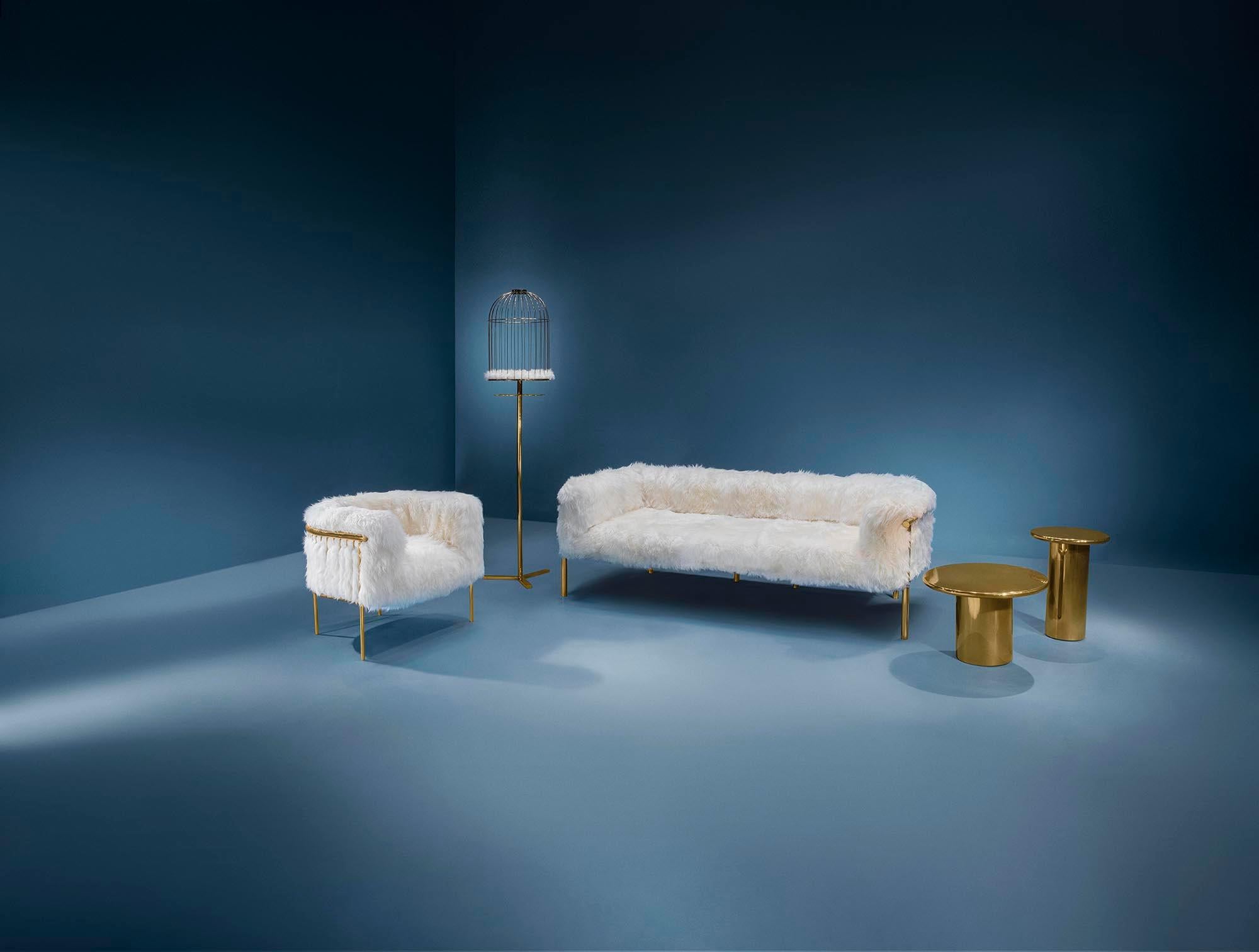 Coronum 3 Seat Gold Sheepskin Sofa by Artefatto Design Studio In New Condition For Sale In Kolkata, IN