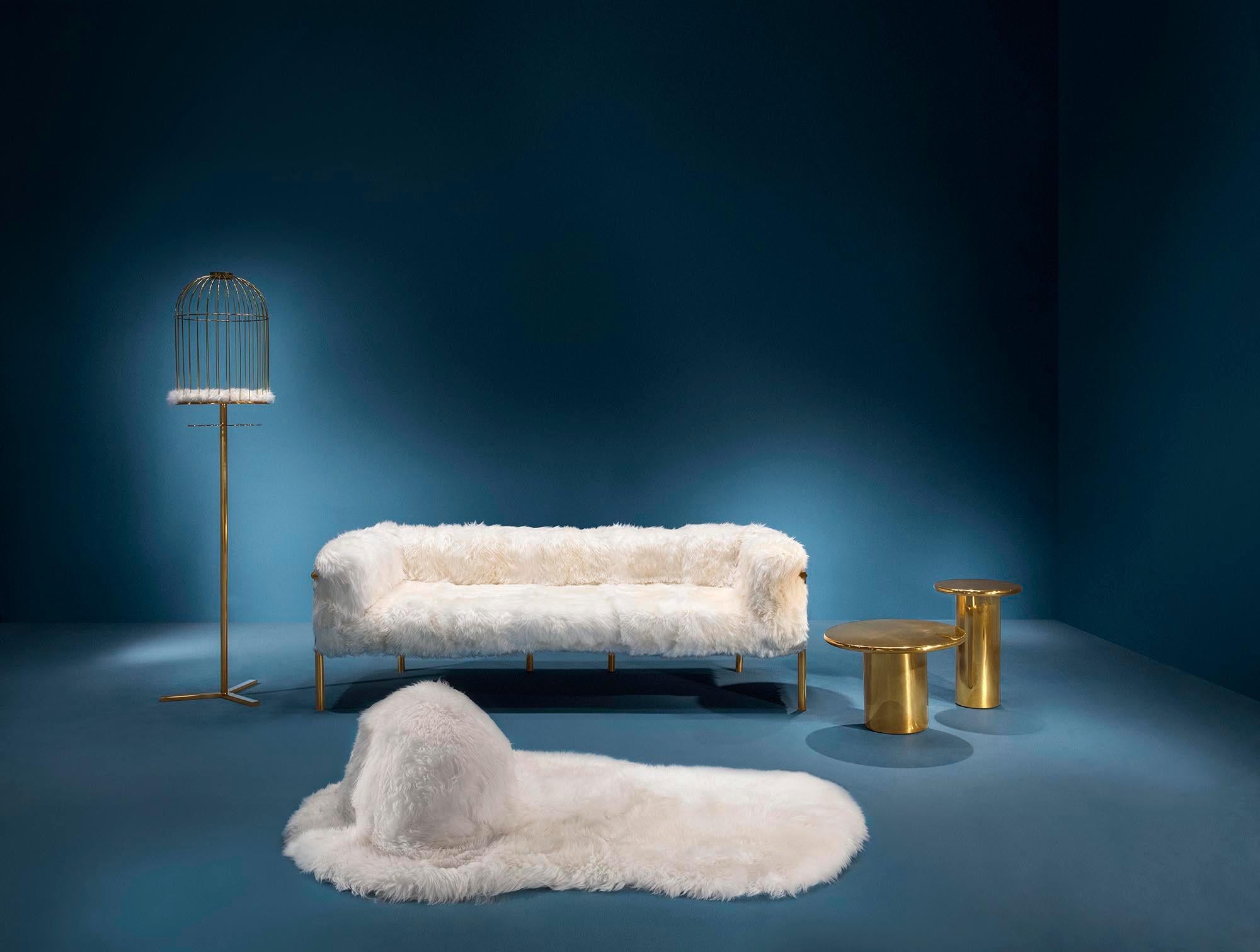 Contemporary Coronum 3 Seat Gold Sheepskin Sofa by Artefatto Design Studio For Sale