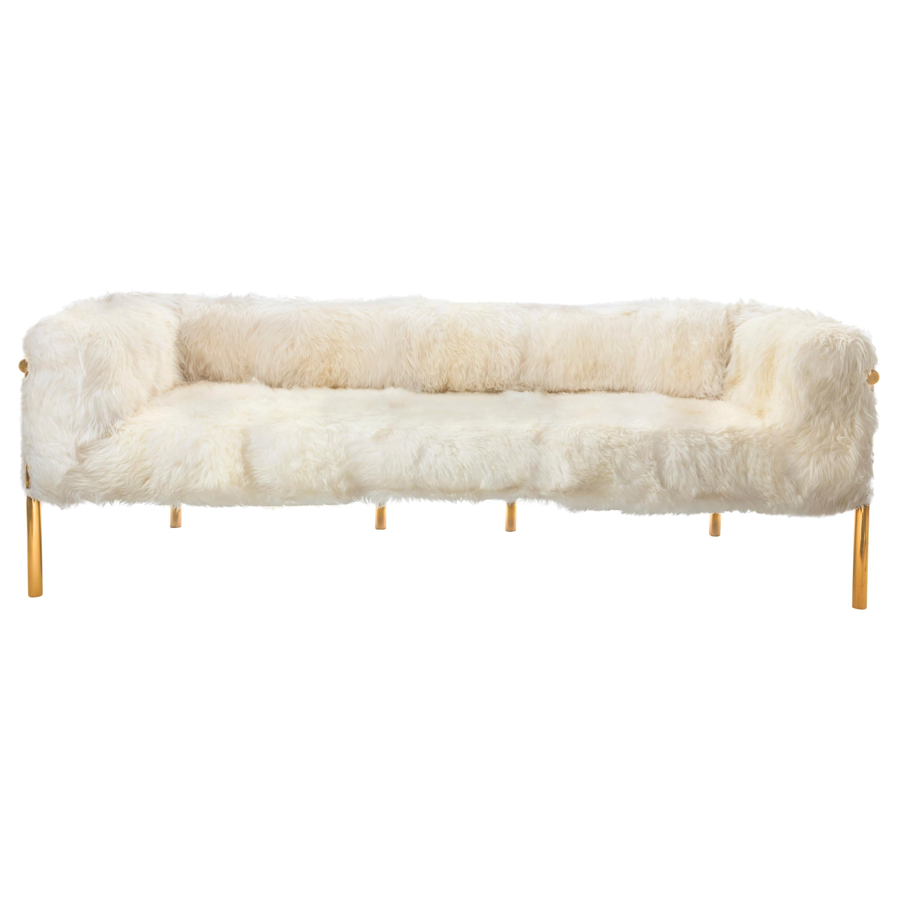 Coronum 3 Seat Gold Sheepskin Sofa by Artefatto Design Studio