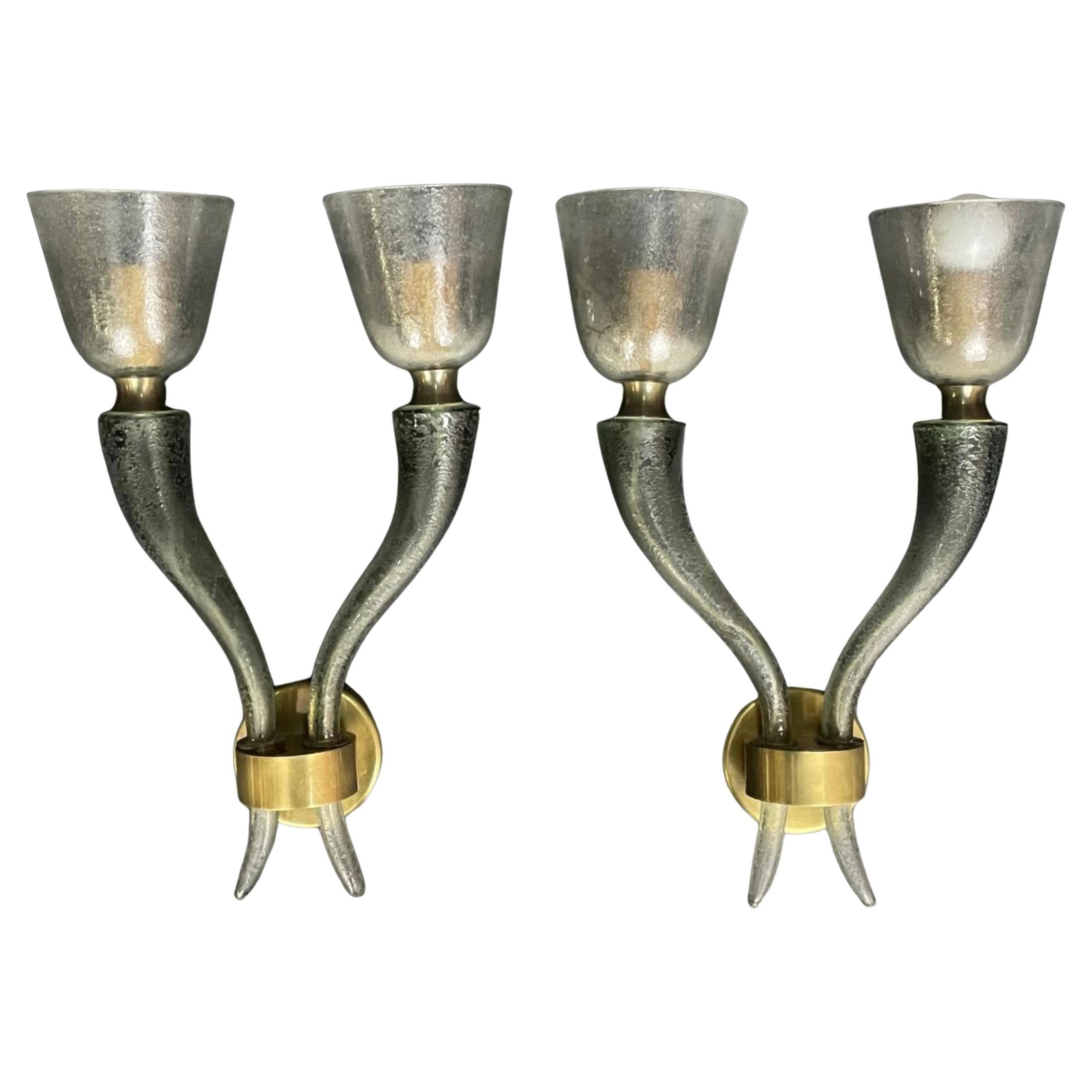 Rare et grande paire d'appliques en verre "Coroso"
