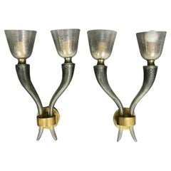 Rare et grande paire d'appliques en verre "Coroso"