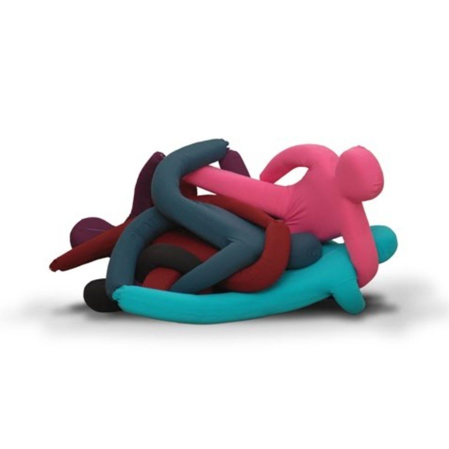 Corpo Colectivo seating by Mameluca
Material: assorted foam, elastic fabric
Dimensions: D 180 x W 120 x H 60 cm

It’s form of intertwined bodies suggests a gathering, a touch, a group hug. It is soft and cozy furniture, that can be used to sit,