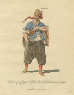 Corporal of the Warasdin Pandours in 1742, Hand Colored Jefferys Plate, 1757