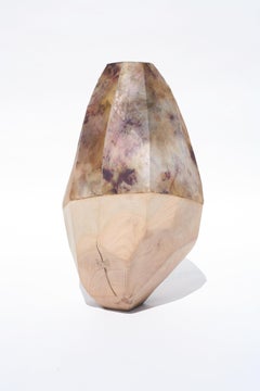 Unique Geometric Two-Tone Wood & Silk, Earthy Tones Sculptural Vase by Awaré