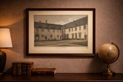 Corpus Christi College Cambridge, Old Court, 19thC Hand-Colored Engraving