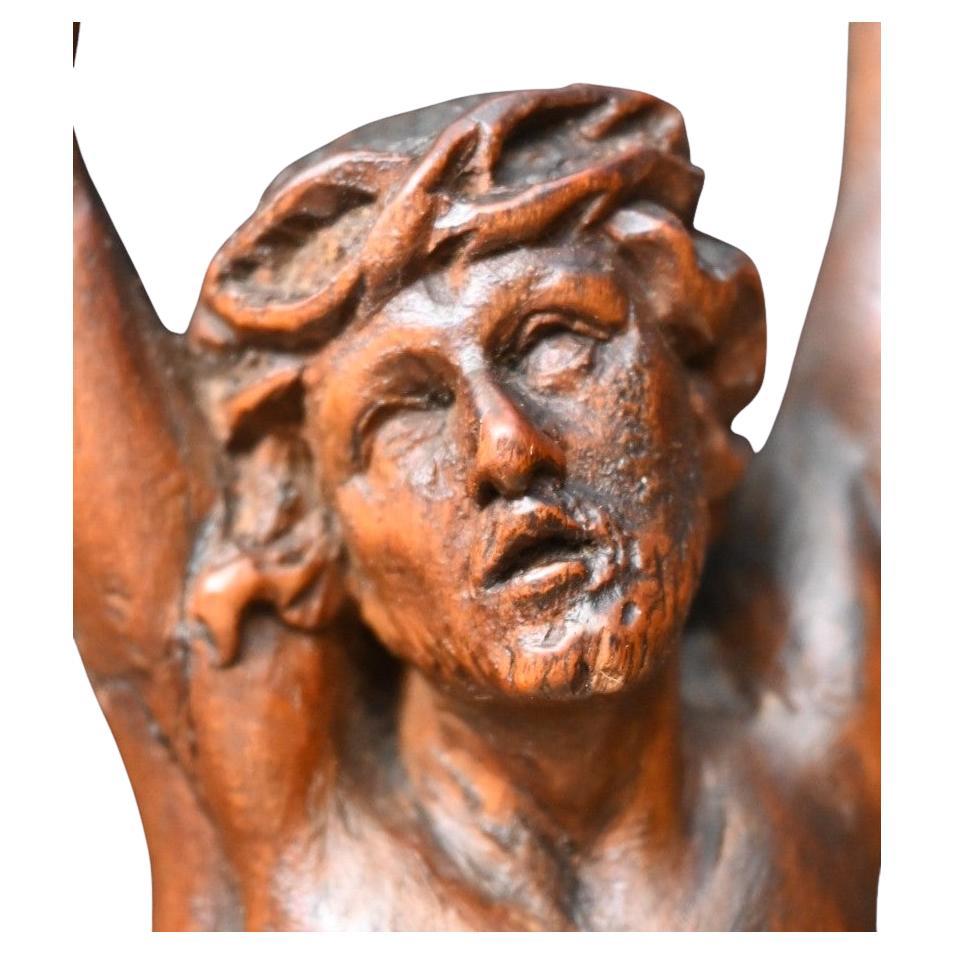 Corpus of Christ in the Jansenist Style
France or Southern Netherlands, 17th century
Carved wood,  walnut
Height: 32 cm

This finely carved corpus of Christ exemplifies the austere elegance characteristic of Jansenist devotional art in the 17th