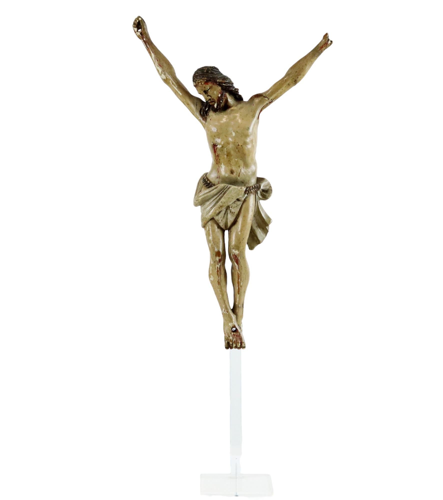 Corpus Madera Policromada Antigua Christi Siglo XVIII Escultura Imagen 33cm en venta 6