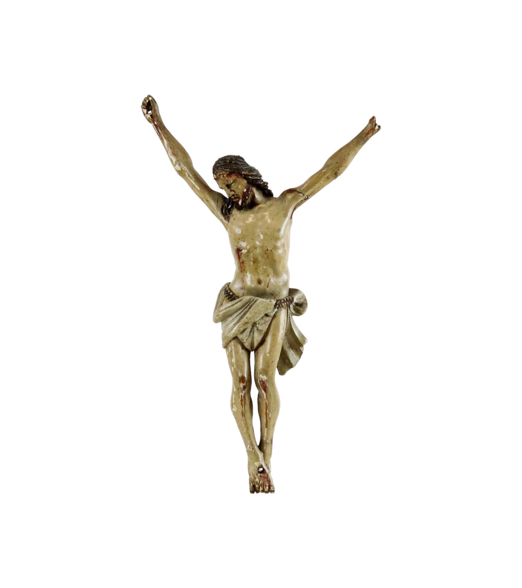 Corpus Madera Policromada Antigua Christi Siglo XVIII Escultura Imagen 33cm en venta 7