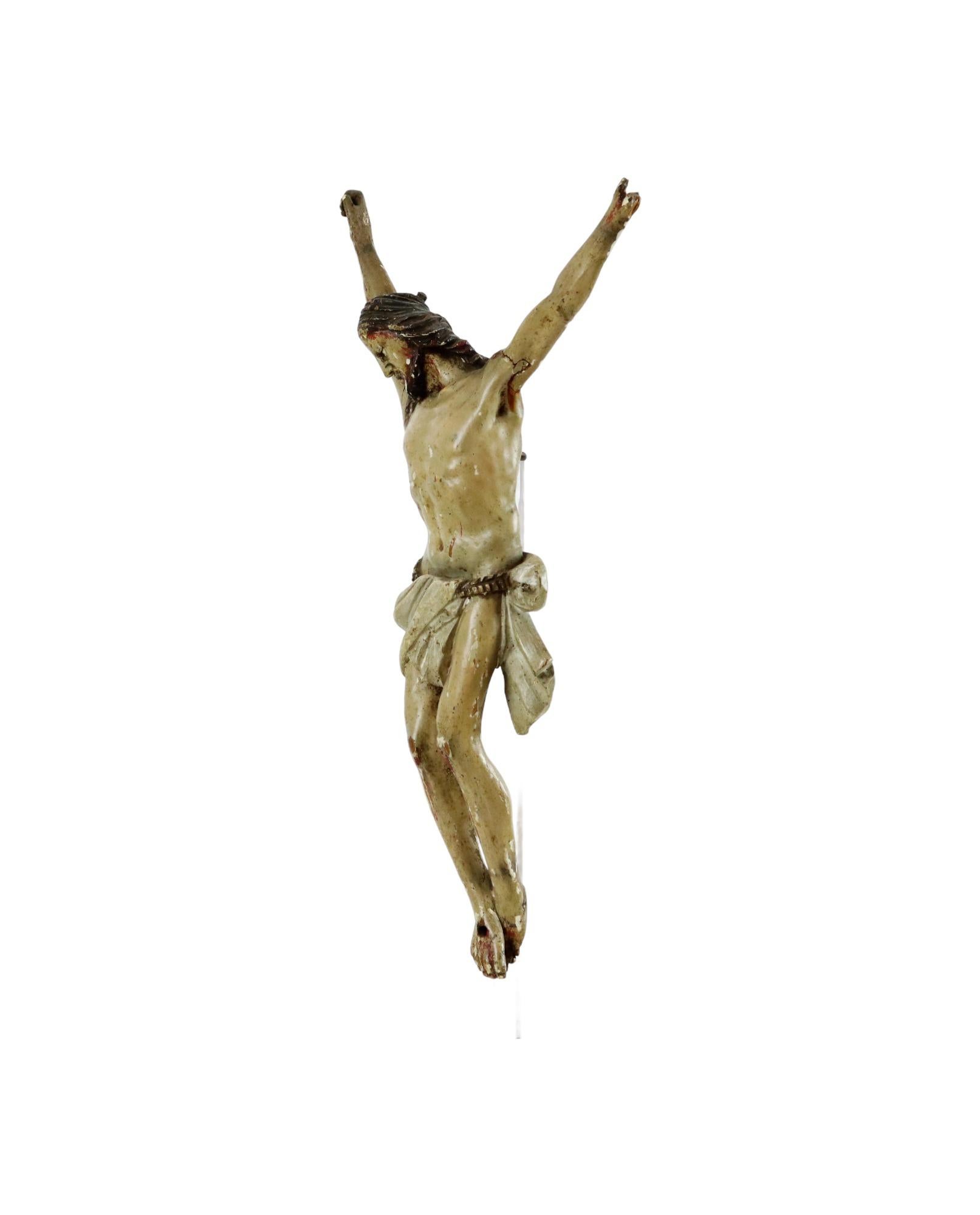 Corpus Madera Policromada Antigua Christi Siglo XVIII Escultura Imagen 33cm siglo XVIII en venta