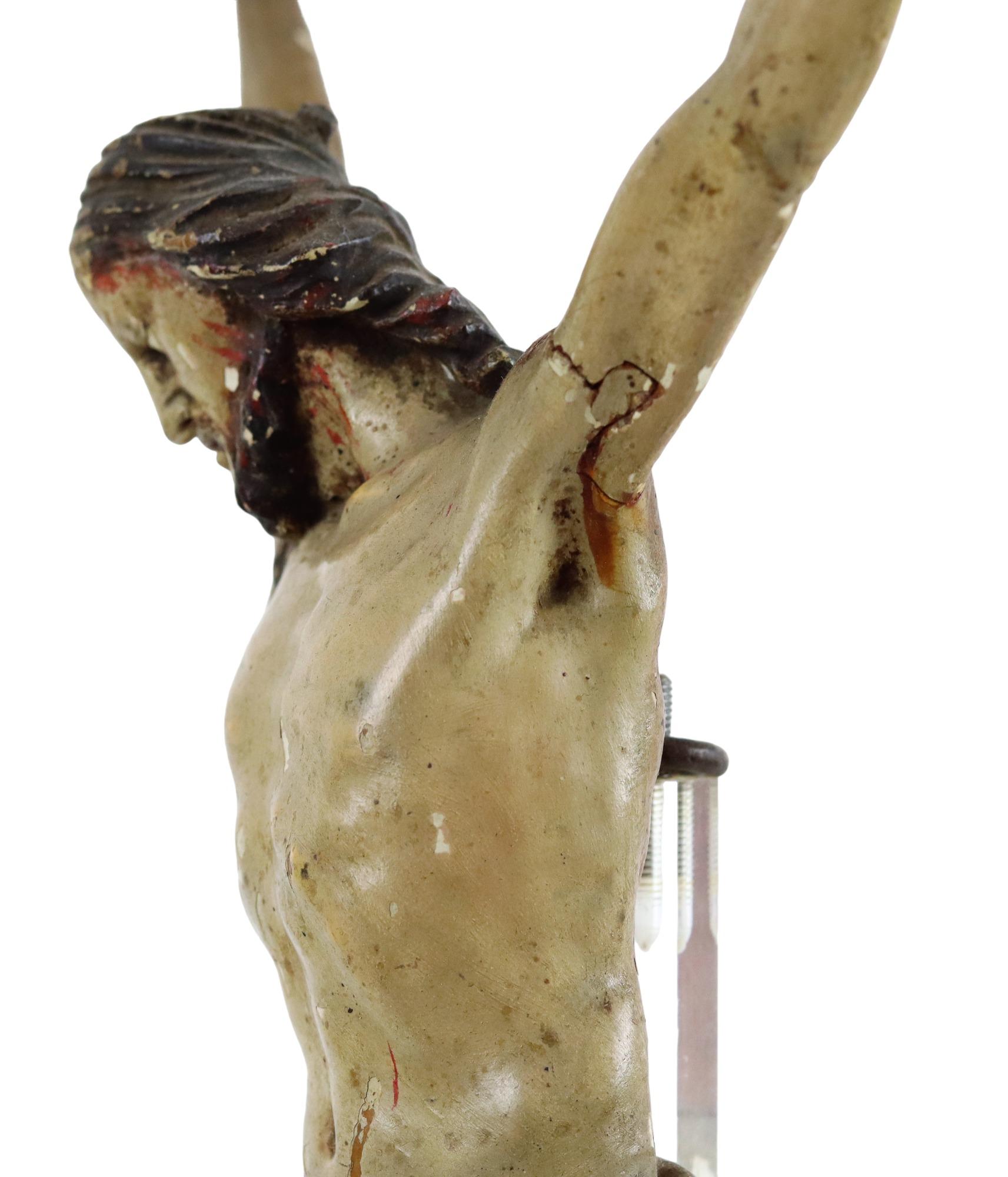 Corpus Madera Policromada Antigua Christi Siglo XVIII Escultura Imagen 33cm Gesso en venta