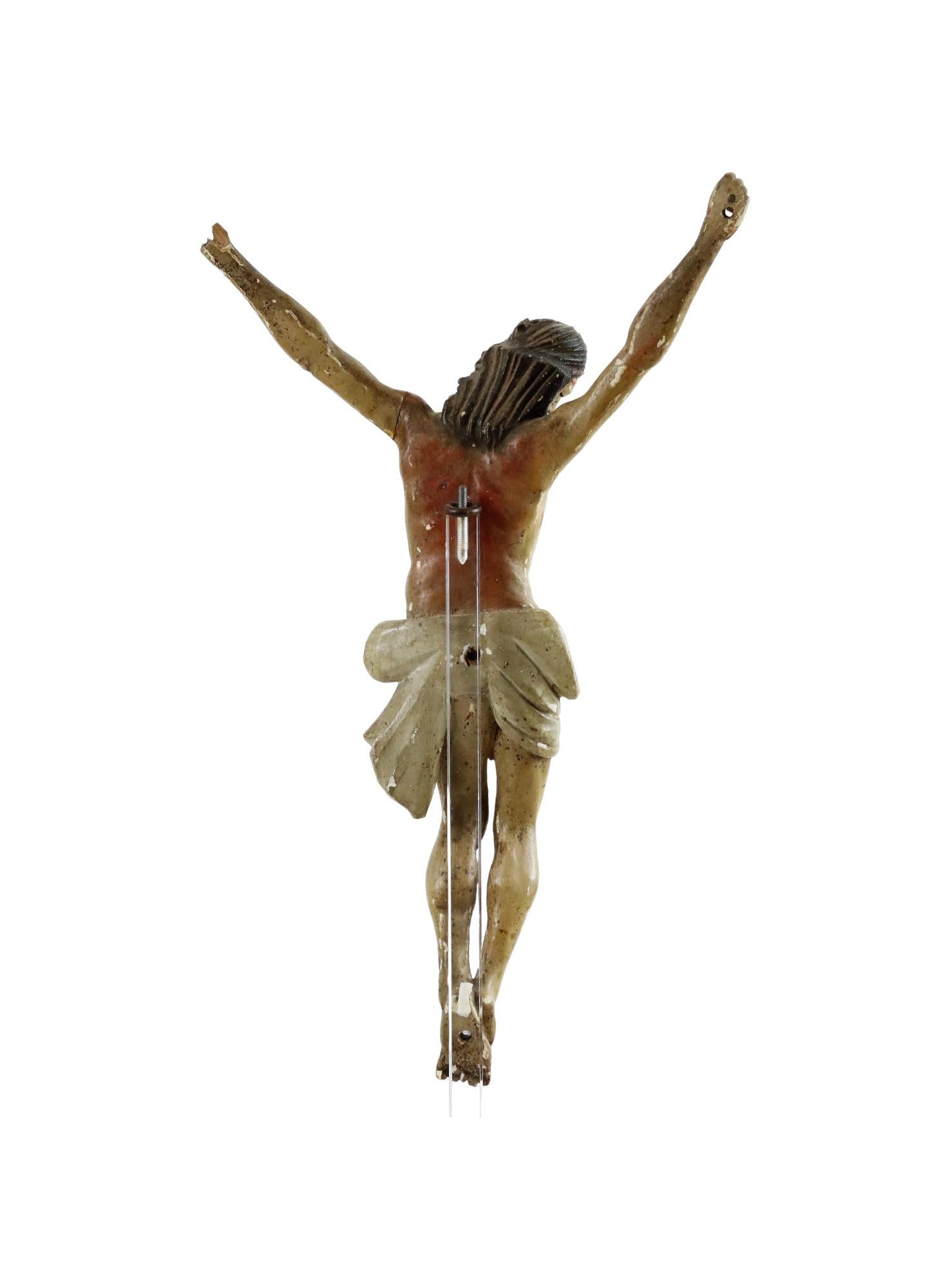 Corpus Madera Policromada Antigua Christi Siglo XVIII Escultura Imagen 33cm en venta 1