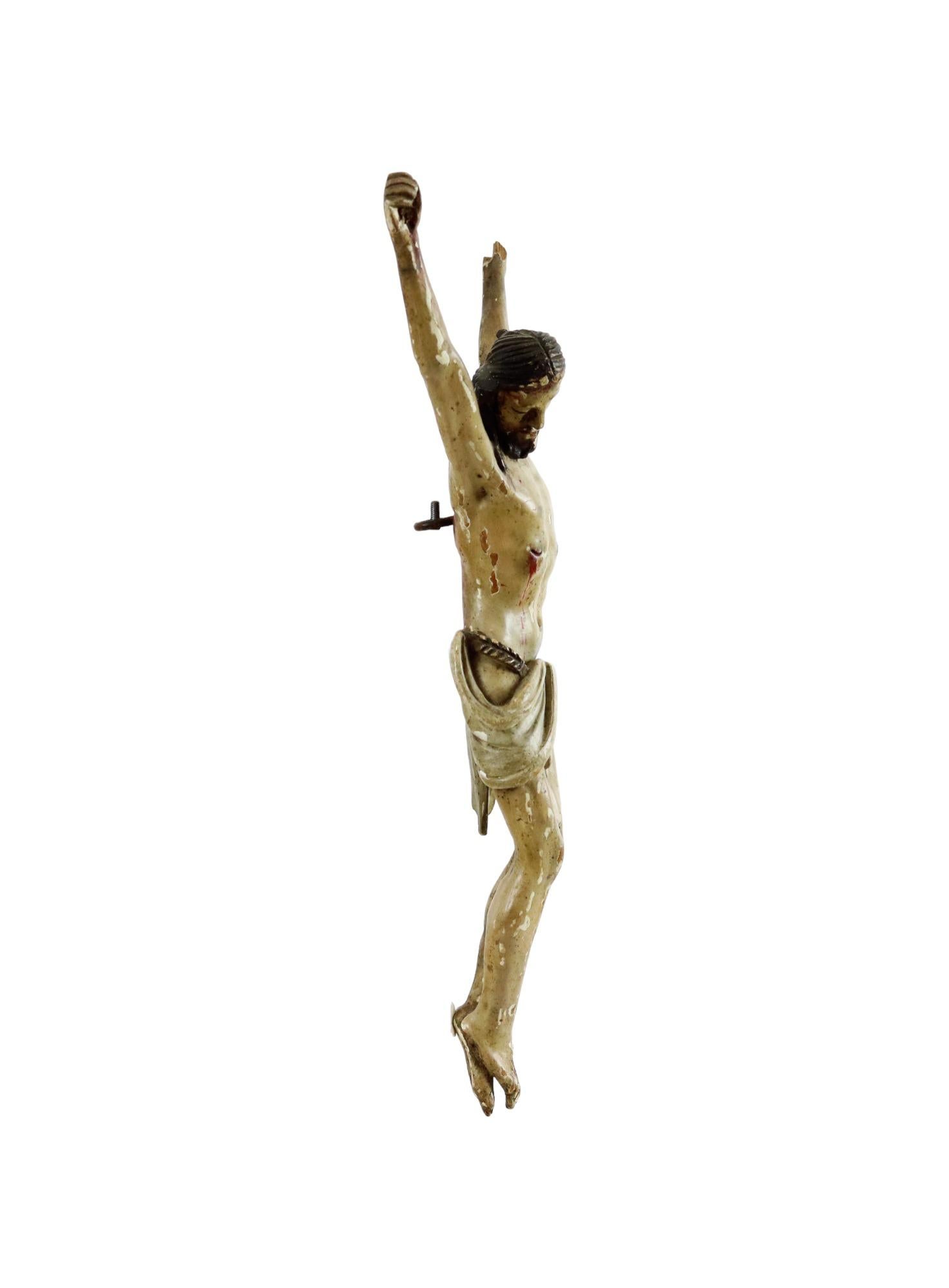 Corpus Madera Policromada Antigua Christi Siglo XVIII Escultura Imagen 33cm en venta 2