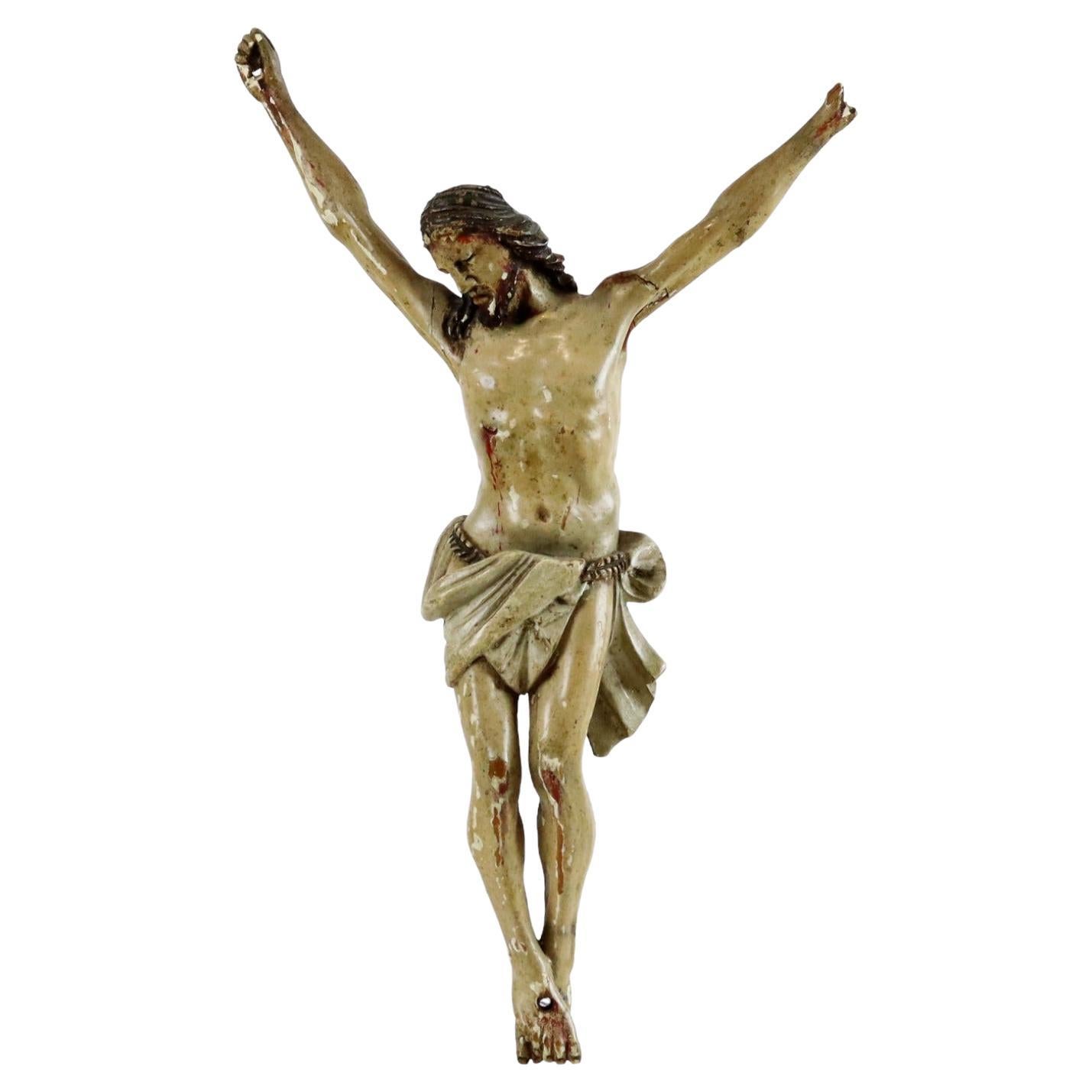 Corpus Madera Policromada Antigua Christi Siglo XVIII Escultura Imagen 33cm en venta