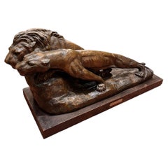 Corrado Alberto Mazzei Le Prélude (France, 1929) Lion Lioness Bronze Sculpture