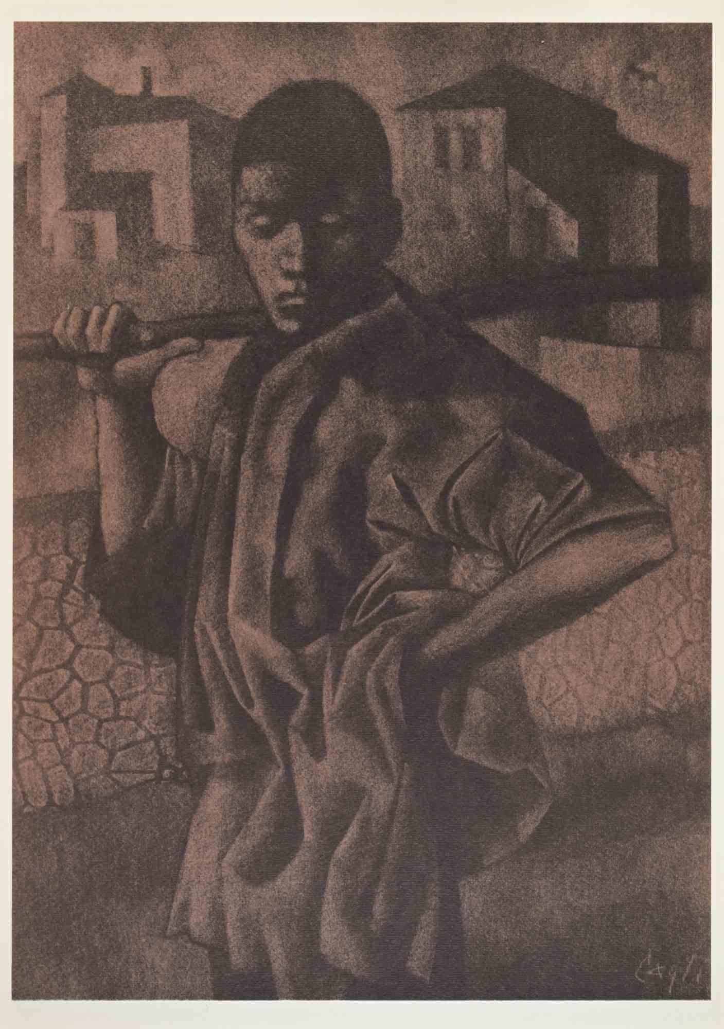 Paysan est une œuvre d'art réalisée par Corrado Cagli au milieu du 20e siècle.  

Épreuve photographique.

Signé au bas de l'échelle.

Bon état.

 

Corrado Cagli (Ancône, 1910 - Rome, 1976) était un artiste italien.

Illustrateur, dessinateur,
