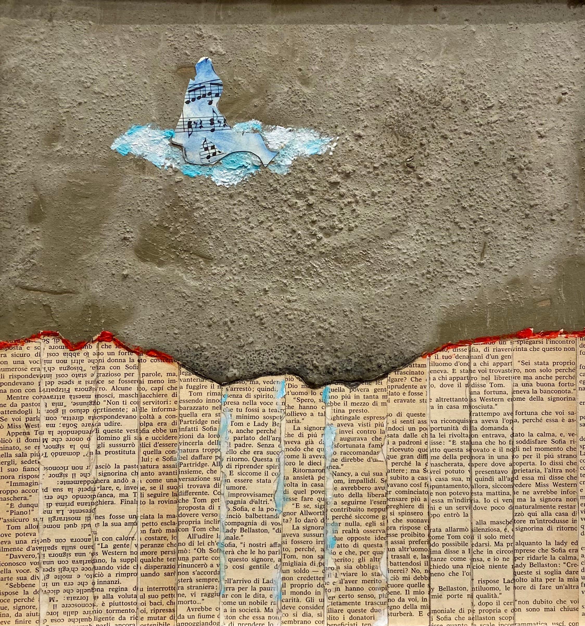 Corrado Ferrante Abstract Painting - "Un muro di parole, poi? un sogno!", M.t. on wood, 32x30 cm