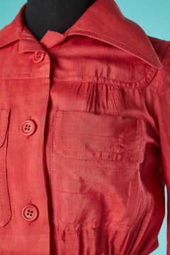 Abito da giorno in seta grezza Corral con vita smocked Ted Lapidus