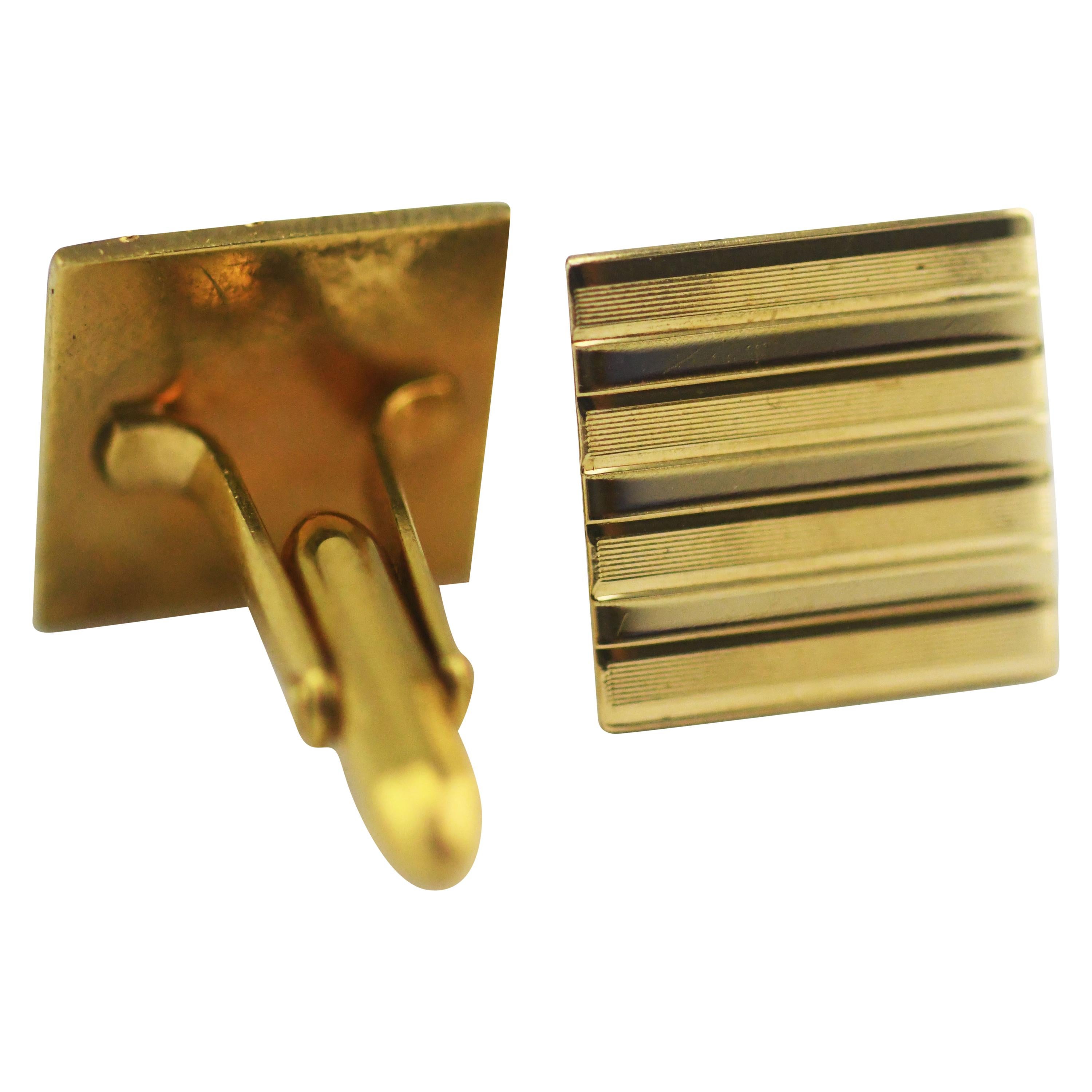 Correct D&B Dolan Bullock 14 Karat Gold Pin Striped Style Square Cufflinks For Sale