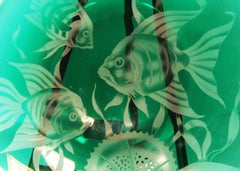 Correia Art Glass Large Hand Etched Decorative Plate, Signed