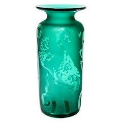 Correia Modern Etched Art Glass Vase with Fish Motif