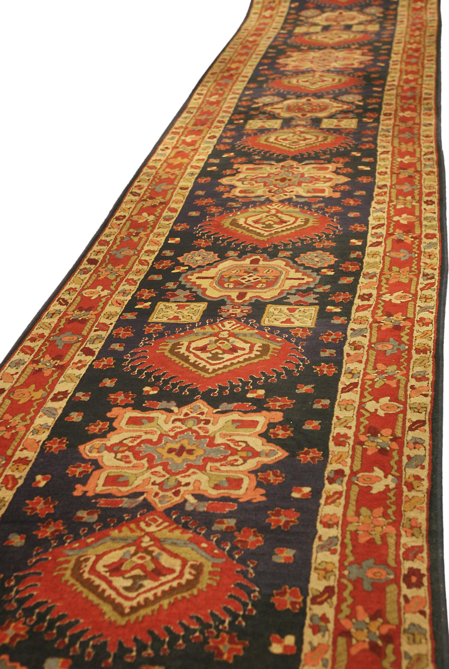 20th Century Corridor Size Antique German Turquoise&Blue Wool Tetex Runner, 1940 For Sale