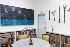 "Uncharted Waters" - celestial painting, large-scale blue, moon cycles