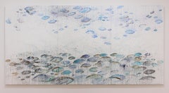 "Vesica Piscis I, Elation" - large abstract painting, drips, nautical