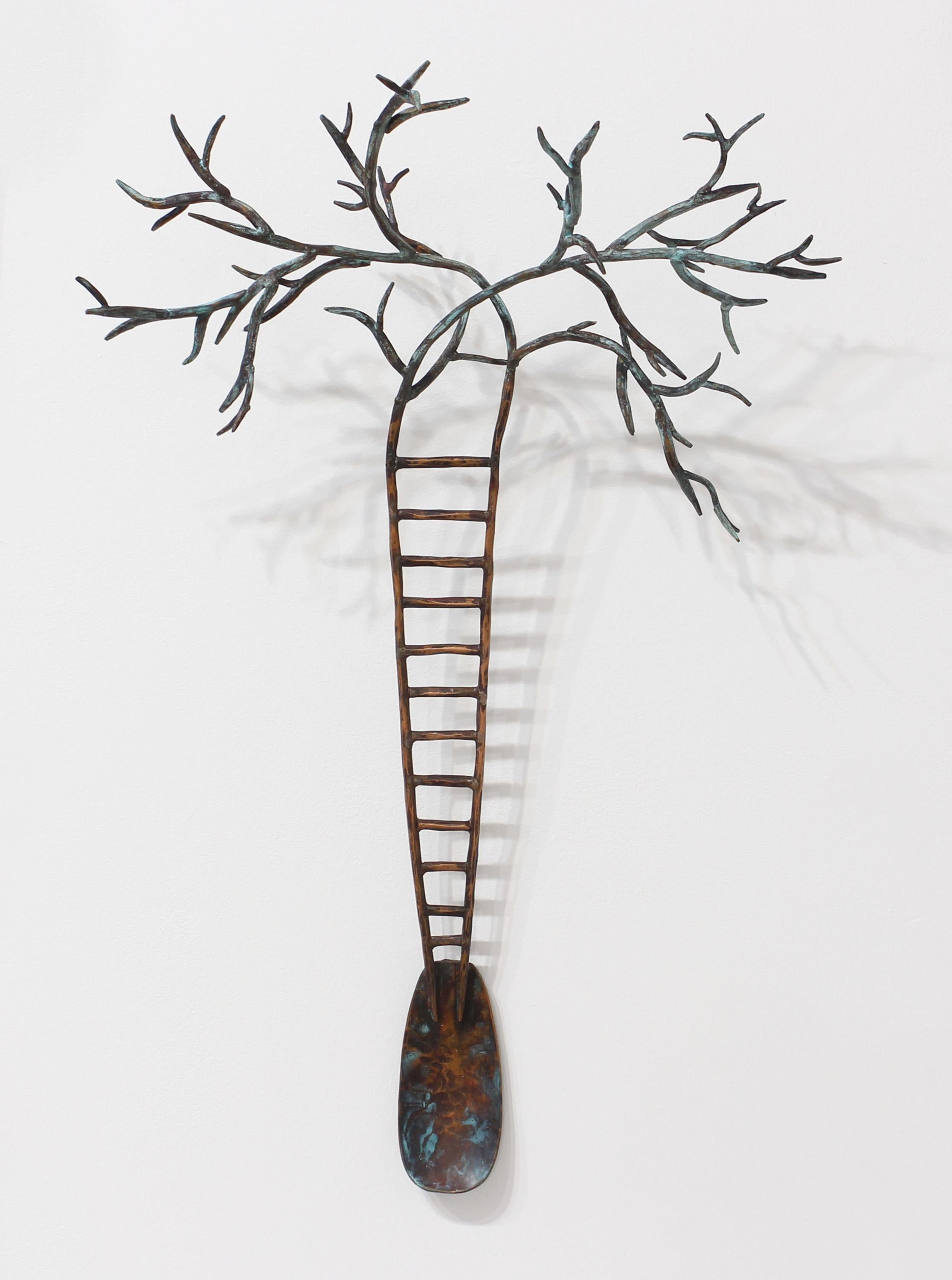 Corrina Sephora Still-Life Sculpture - "AVIRONS, À Travers la Forêt" - wall sculpture, tree, ladder, branches, metal