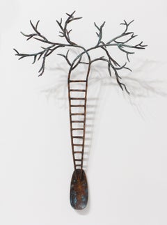 "AVIRONS, À Travers la Forêt" - wall sculpture, tree, ladder, branches, metal