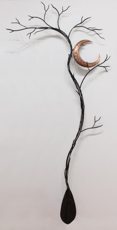 "AVIRONS, Lune dans L'Arbre II" - wall sculpture, moon, celestial, space, oar