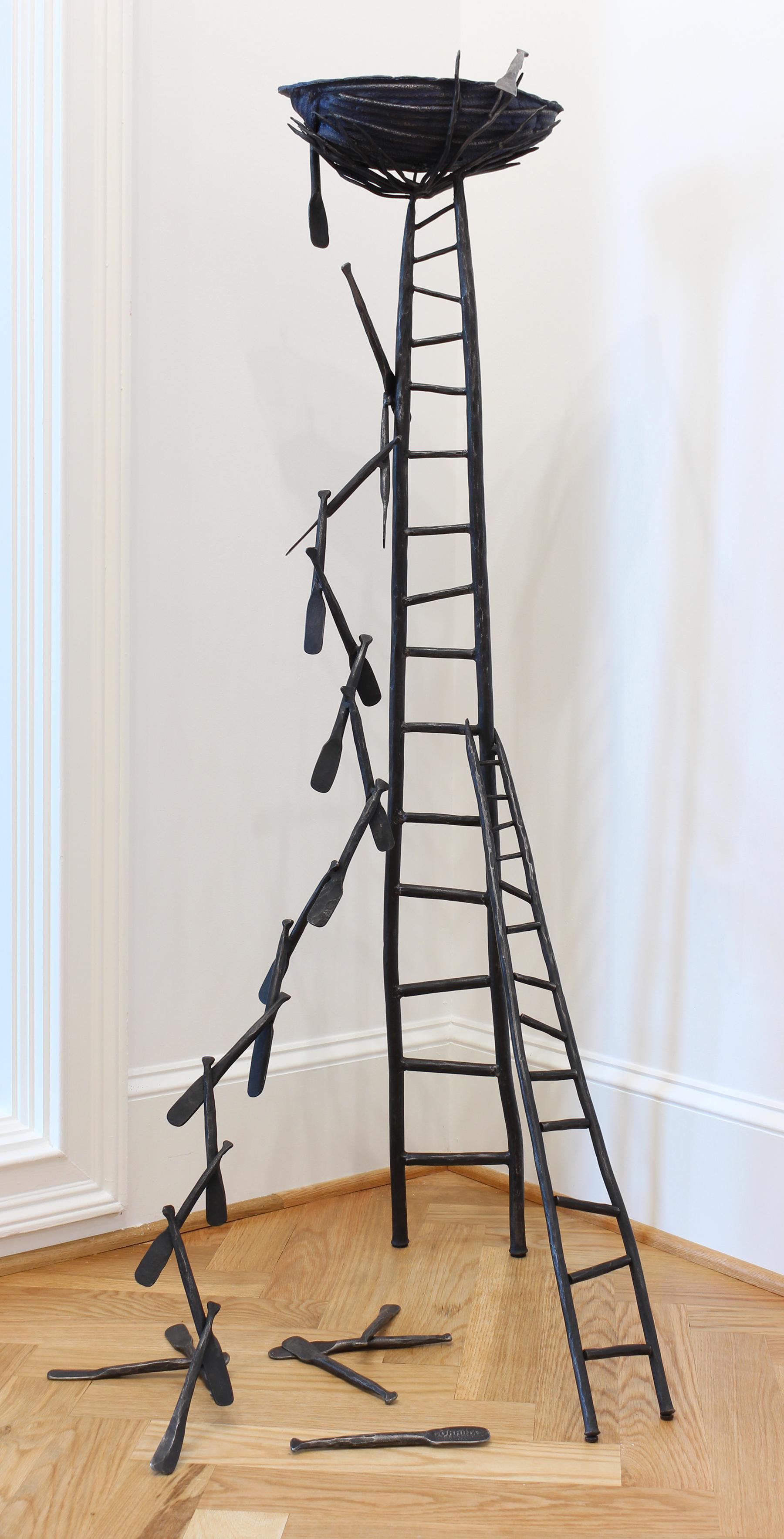 Corrina Sephora Abstract Sculpture - "Curious Dreamer" - surrealist iron sculpture, ladder, nautical - Nevelson