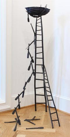 "Curious Dreamer" - surrealist iron sculpture, ladder, nautical - Nevelson