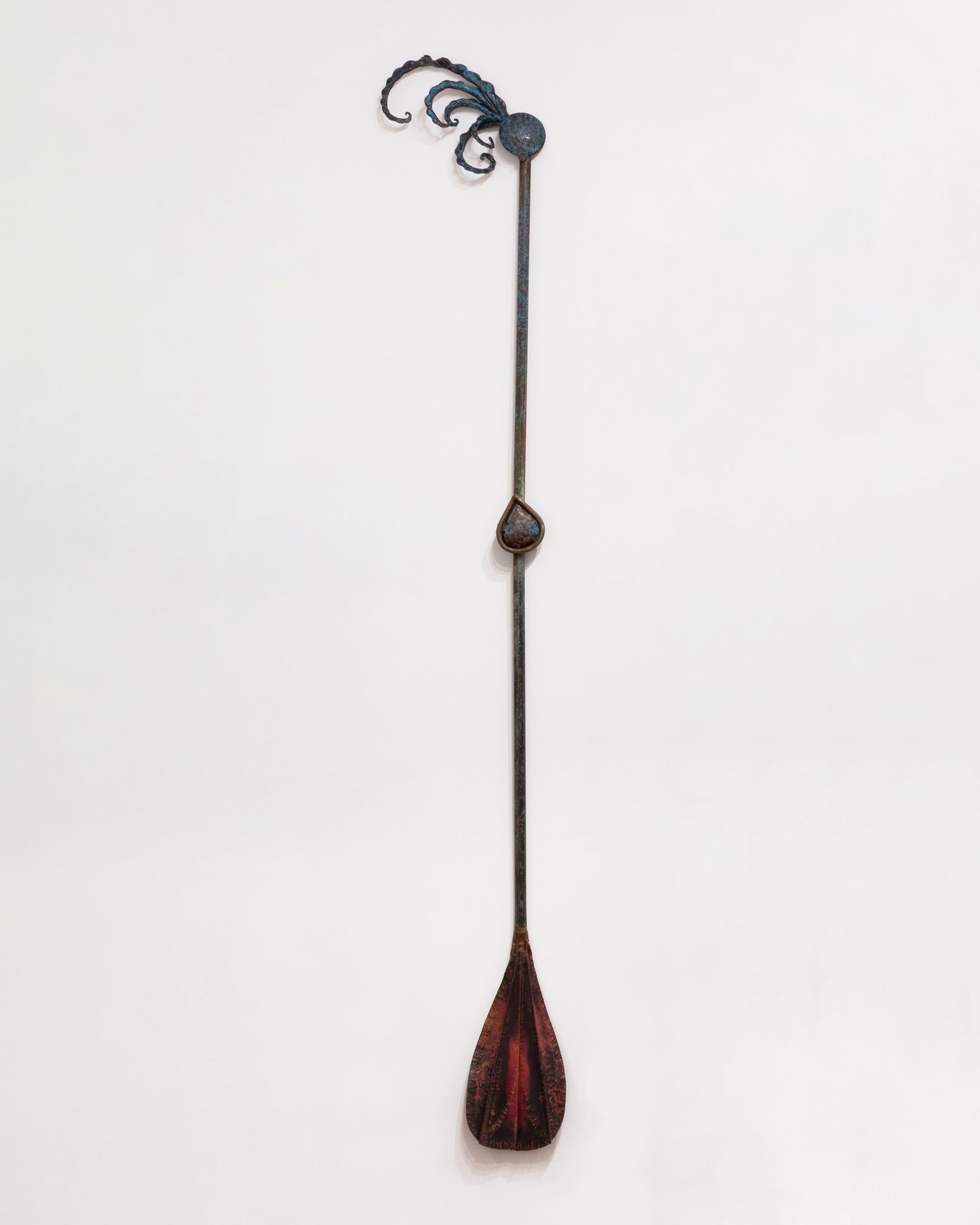 "L'eau" - wall sculpture, metal, paddle, staff, feathers