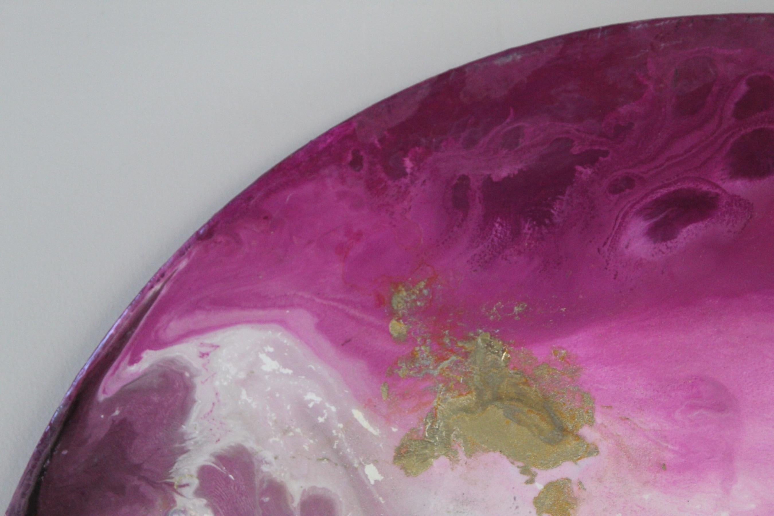 Oceano rosa, quadro circolare astratto su tela, arte contemporanea rosa porpora in vendita 1