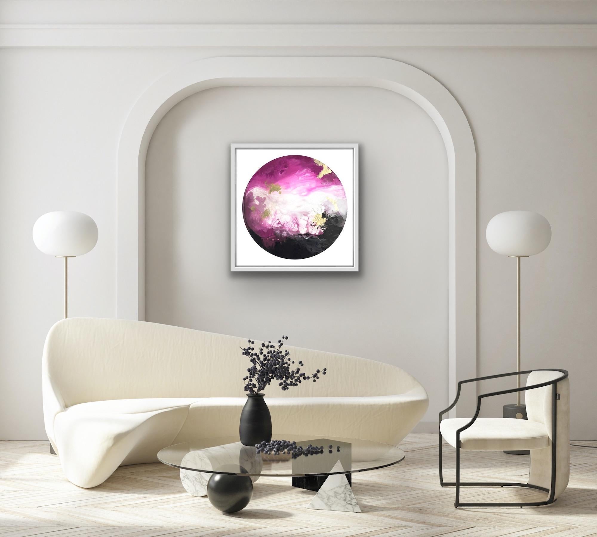 Oceano rosa, quadro circolare astratto su tela, arte contemporanea rosa porpora in vendita 3