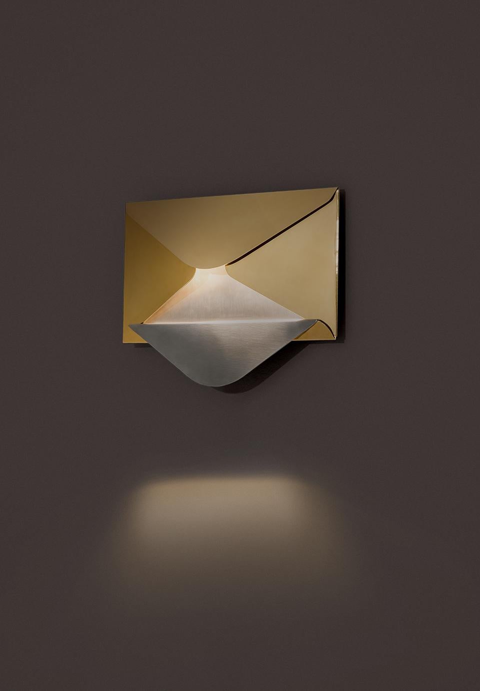 CORRISPONDENZA Wall Lamp in Brushed Steel and Gold-Plated Brass by Dimoremilano For Sale 4
