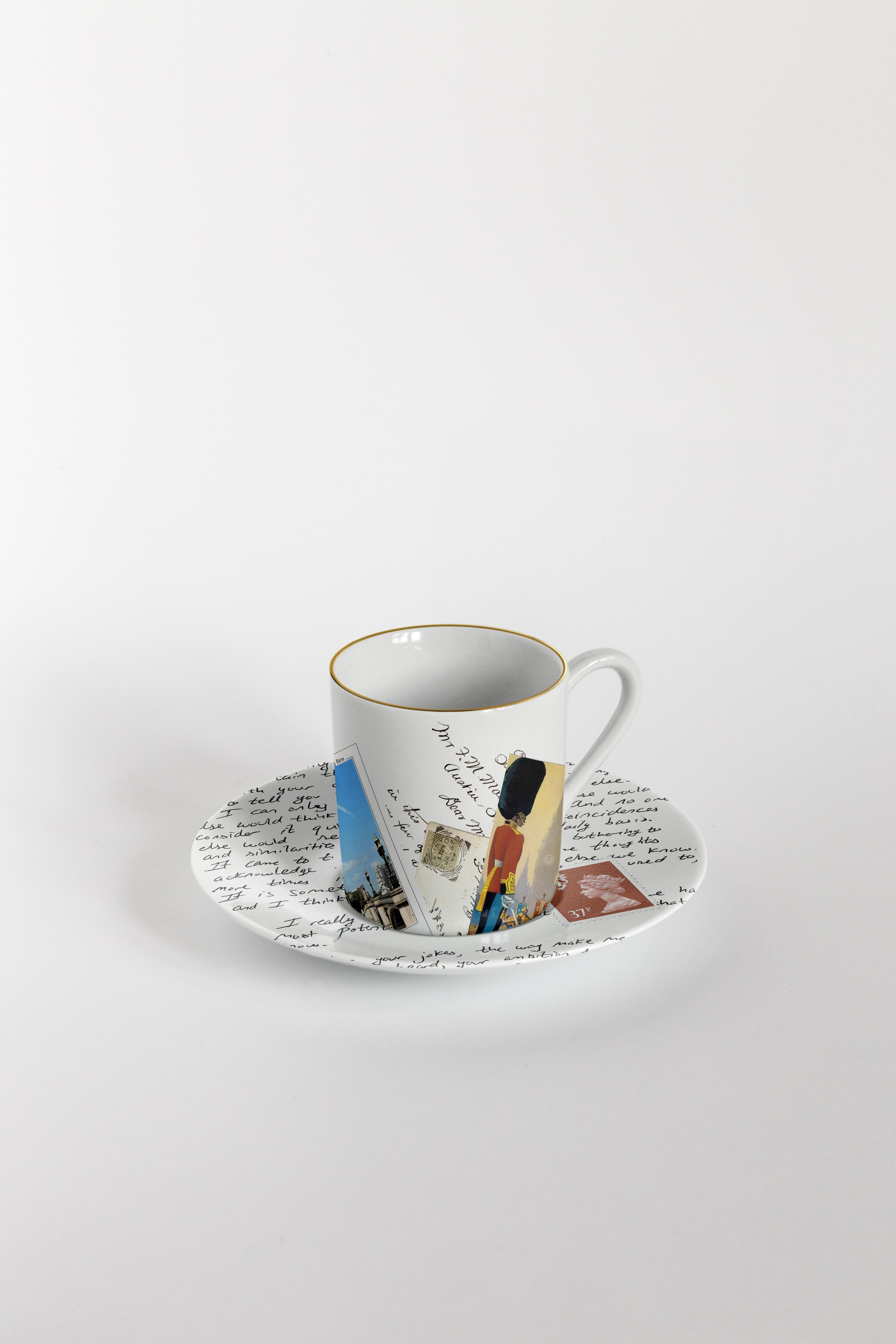 Italian Corrispondenze, Six Contemporary Decorated Coffee Cups with Plates For Sale