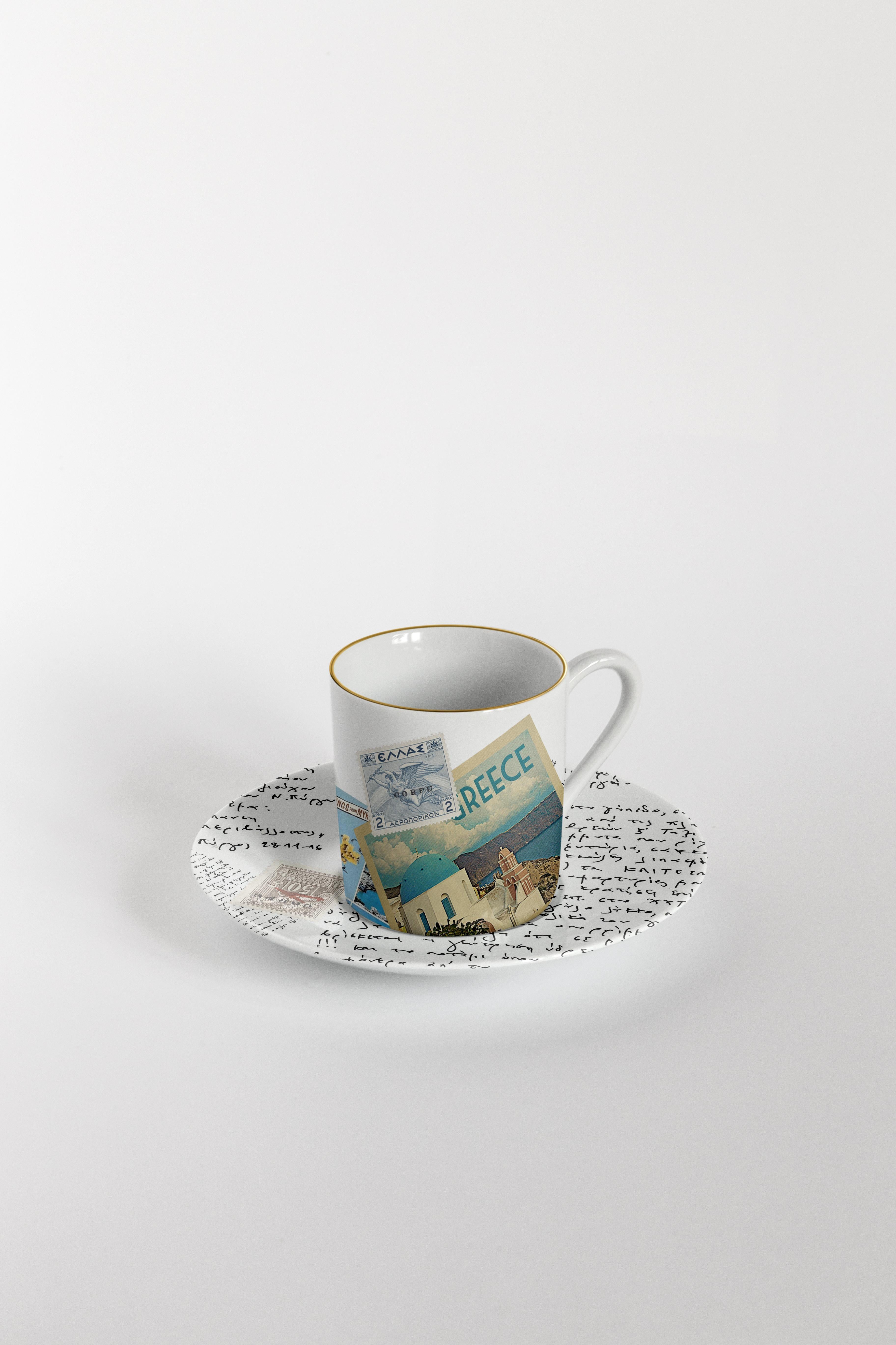 Corrispondenze, Six Contemporary Decorated Coffee Cups with Plates For Sale 1